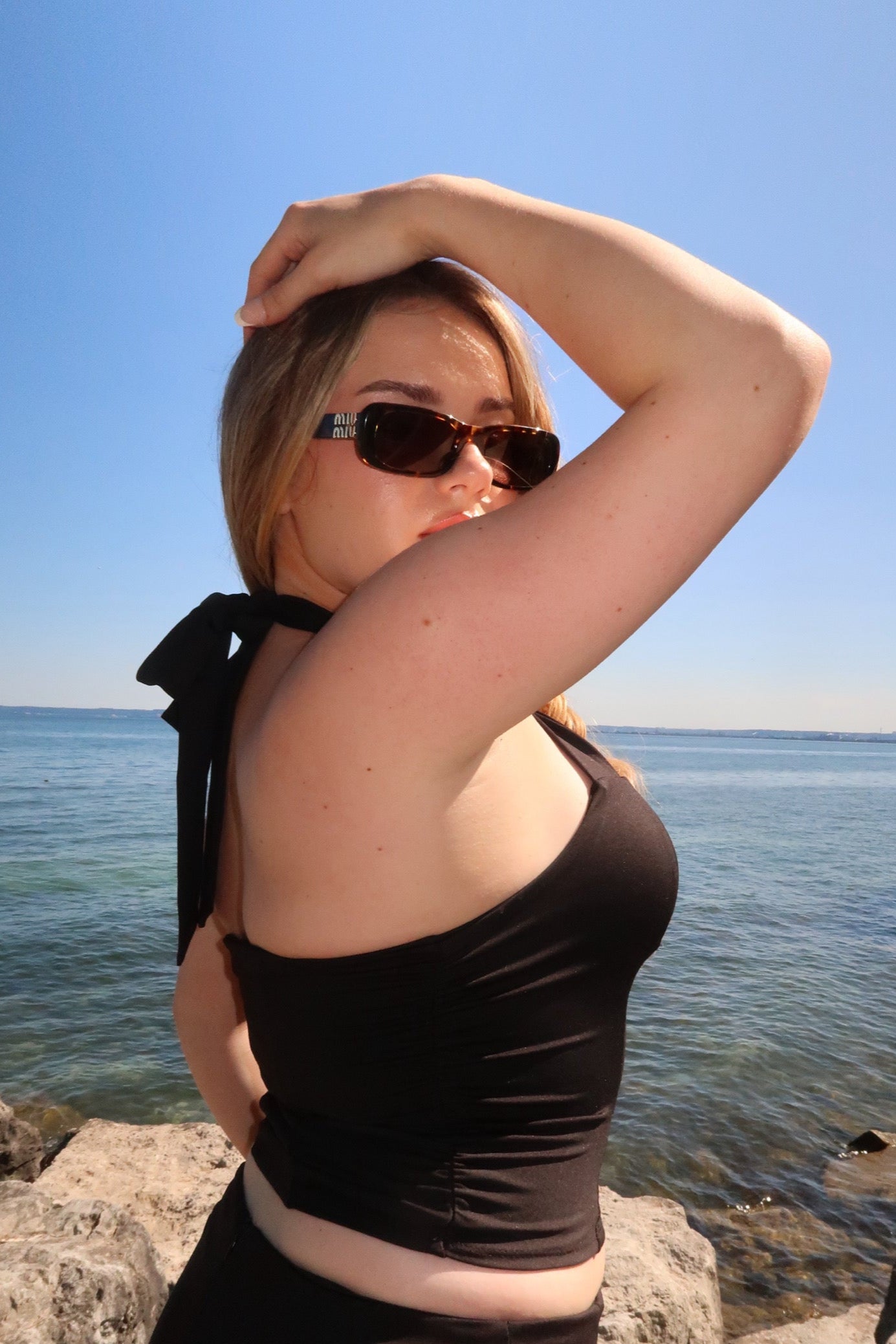 Siena Ruched Halter Top – Caviar