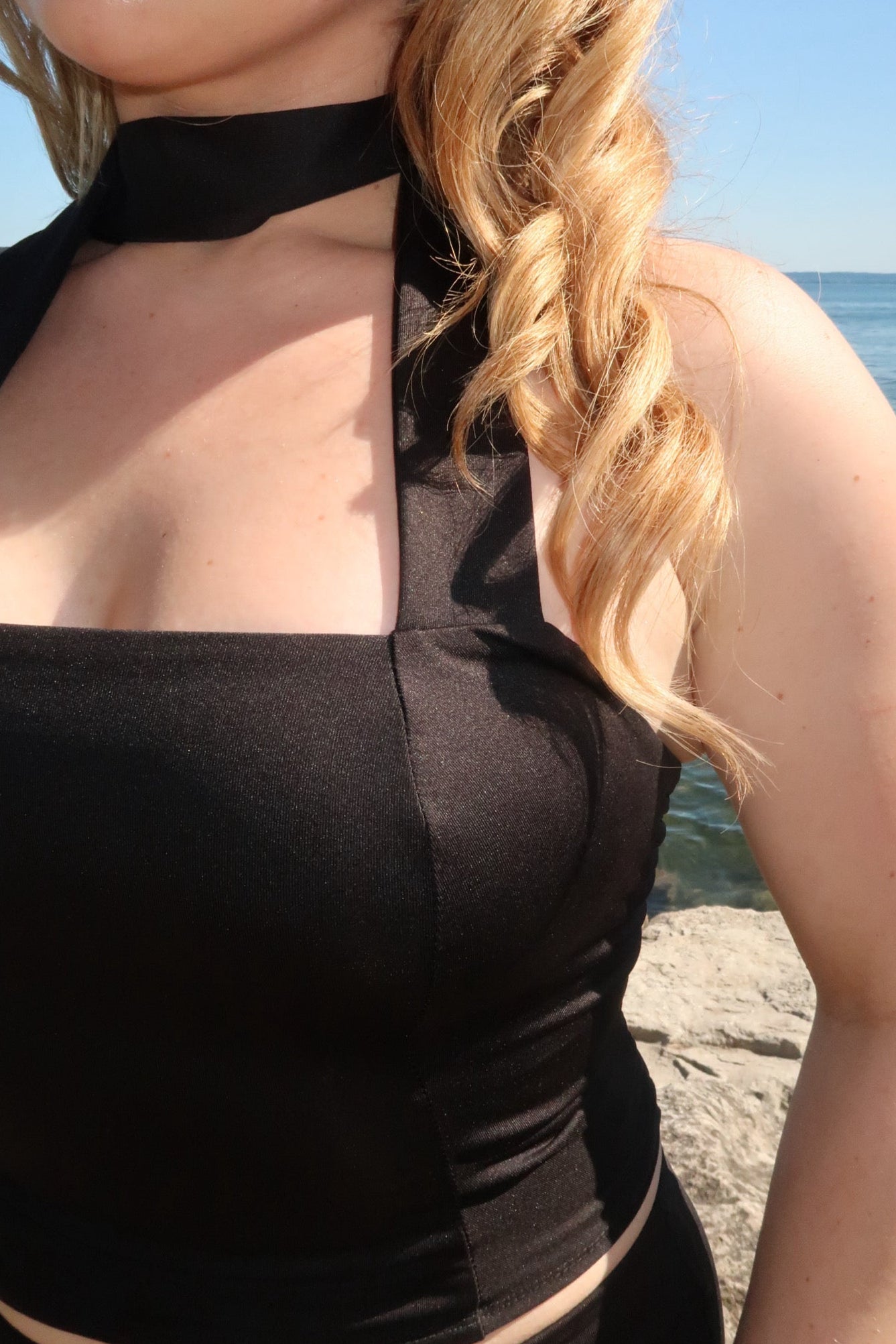 Siena Ruched Halter Top – Caviar