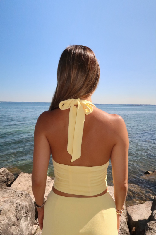 Siena Ruched Halter Top in Lemon